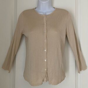 Y2K Banana Republic Silk 3/4 Sleeve Cardigan Crewneck Business Preppy Neutral XS